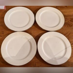 Homer Laughlin Pristine China white plates w/gold trim 11" dinner set of 4